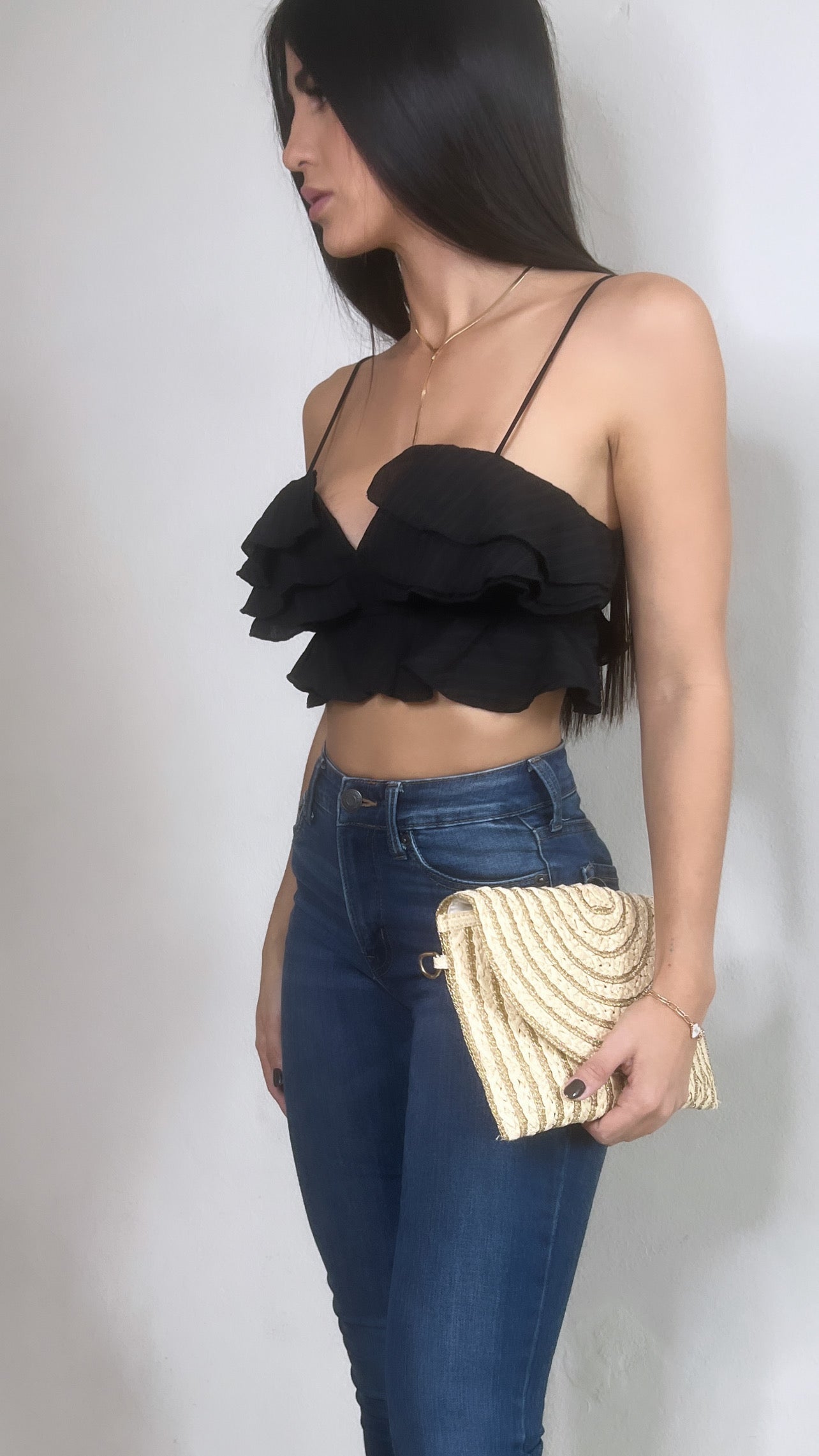 Ruffle Black Top